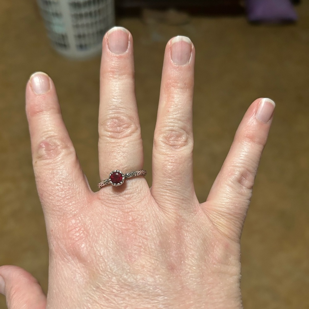 James Avery birthstone ring (Ruby).